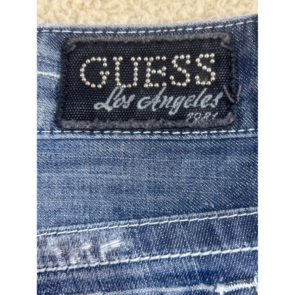 GUESS Jeans Dare Devil Skinny Leg Women Size 31 Dark Wash Distressed Denim Pants - Picture 8 of 9
